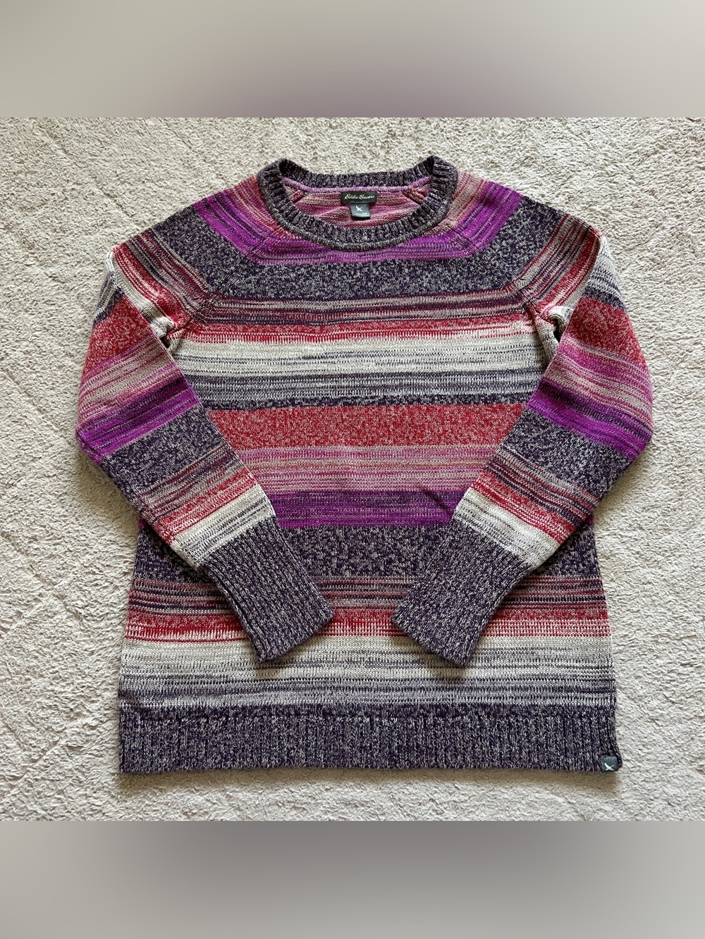 Eddie Bauer Striped Crewneck Sweater Cotton Nordic Cottage Autumn Winter Sz M